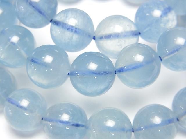 【動画】マダガスカル産アクアマリンAAA- ラウンド12mm 1連(ブレス)の画像