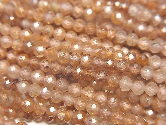 【動画】【素晴らしい輝き】宝石質天然ブラウンジルコンAAA- セミラウンドカット~ボタンカット 半連/1連(約30cm)の画像