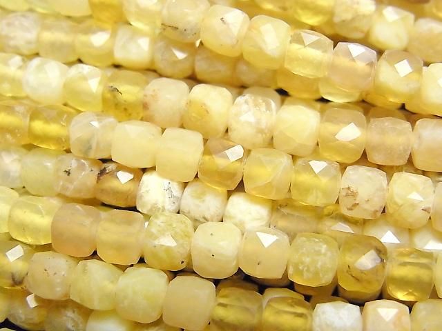 【動画】【素晴らしい輝き】イエローオパールAA キューブカット4×4×4mm 1連(約37cm)の画像