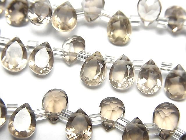 【動画】宝石質スモーキークォーツAAA ペアシェイプ ファセットカット7×5×4mm 【ライトカラー】 半連/1連(28粒)の画像