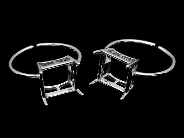 【動画】Silver925 リング空枠(爪留め)スクエアファセットカット8.3mm ロジウム フリーサイズ 1個の画像