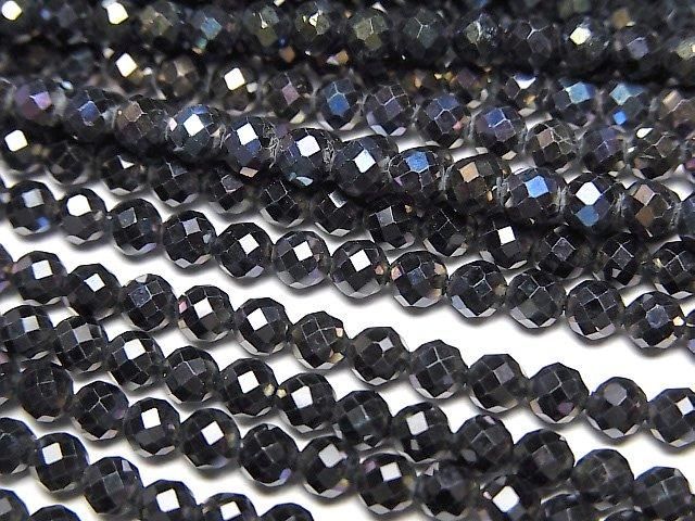 【動画】【素晴らしい輝き】ブラックスピネルAAA ラウンドカット3mm コーティング 1連(約35cm)の画像