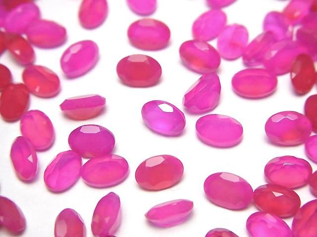 【動画】宝石質フューシャピンクカルセドニーAAA ルース オーバルファセットカット6×4mm 10粒の画像