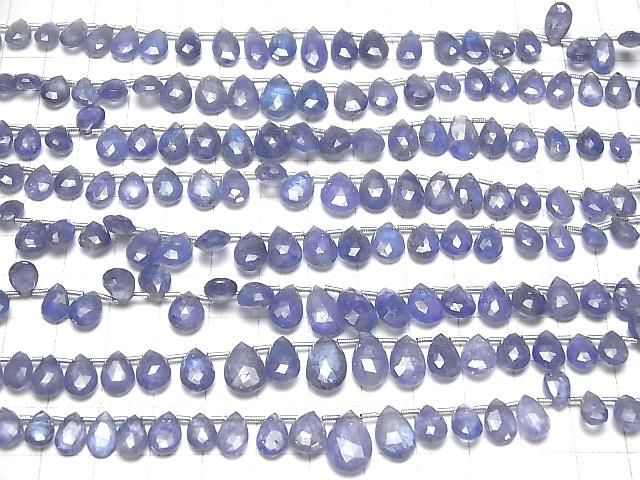 【動画】宝石質タンザナイトAA++ ペアシェイプ ブリオレットカット 半連/1連(約18cm) サムネイル4