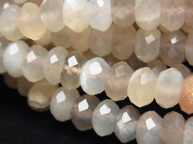 【動画】【素晴らしい輝き】マルチカラームーンストーンAA++ ボタンカット7×7×4mm 半連/1連(約38cm)の画像