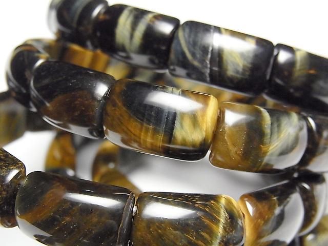 【動画】天然色グリーンタイガーアイAAA- 2つ穴レクタングル16×10×6mm 1連(バングルブレス)の画像
