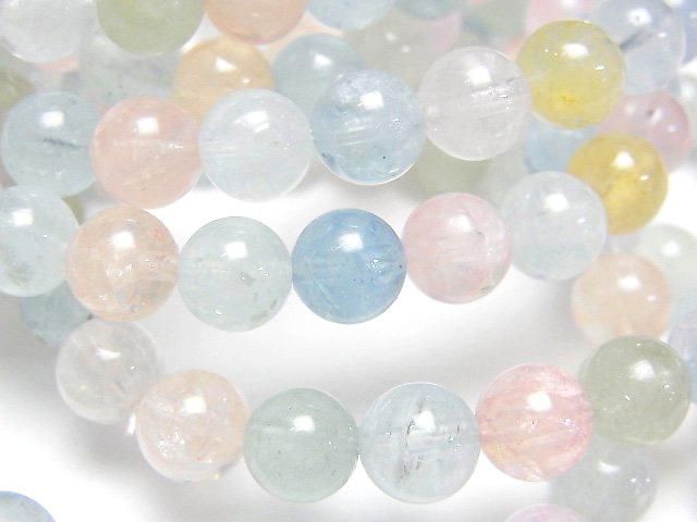 【動画】ベリルミックス(マルチカラーアクアマリン)AAA- ラウンド7~8mm 1連(ブレス)の画像