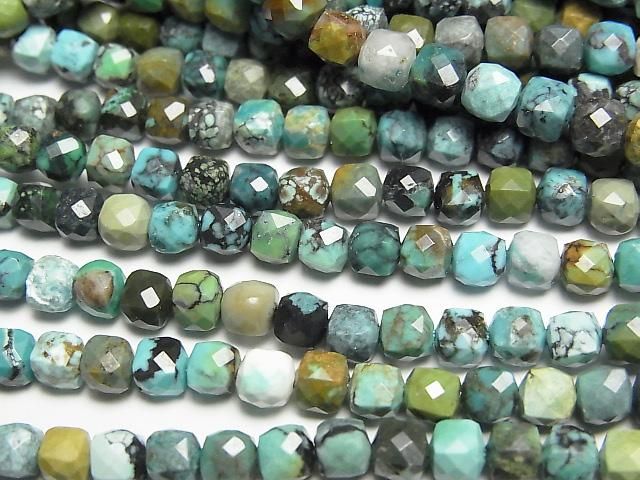 【動画】【素晴らしい輝き】ターコイズAA キューブカット4×4×4mm 半連/1連(約36cm)の画像