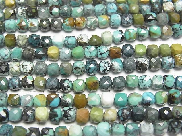 【動画】【素晴らしい輝き】ターコイズAA キューブカット4×4×4mm 半連/1連(約36cm) サムネイル2
