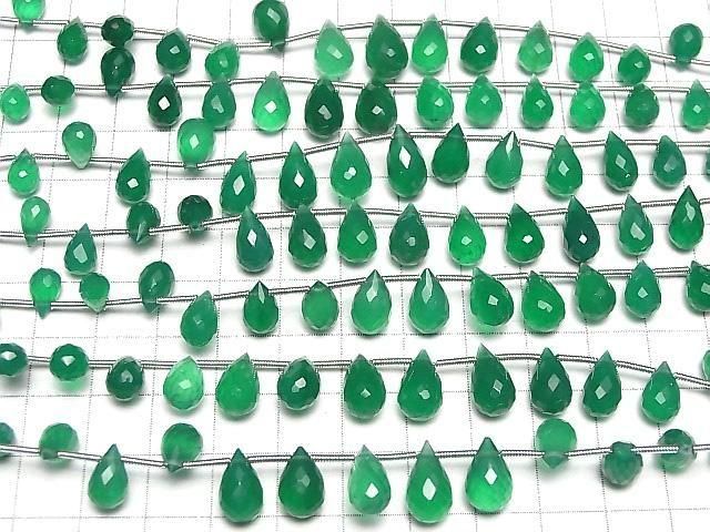 【動画】宝石質グリーンオニキスAAA ドロップ ブリオレットカット 半連/1連(18粒) サムネイル4