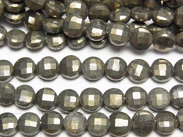 【動画】【素晴らしい輝き】ゴールデンパイライト コインカット6×6×3.5mm 1連(約37cm) サムネイル2