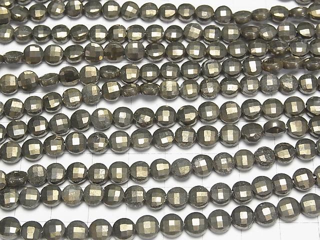 【動画】【素晴らしい輝き】ゴールデンパイライト コインカット6×6×3.5mm 1連(約37cm) サムネイル3