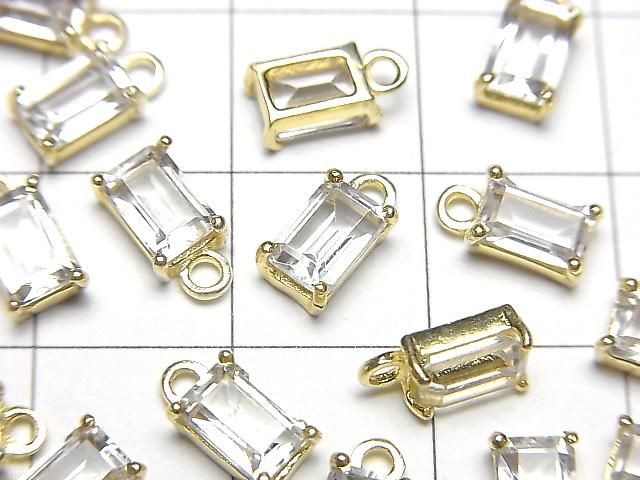 【動画】宝石質ホワイトトパーズAAA 枠留めレクタングルファセットカット6×4mm 18KGP 2個 サムネイル2