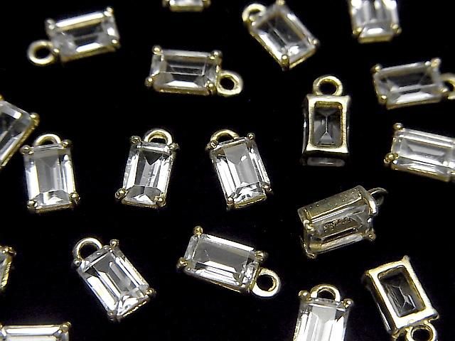 【動画】宝石質ホワイトトパーズAAA 枠留めレクタングルファセットカット6×4mm 18KGP 2個 サムネイル3