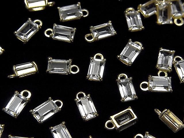 【動画】宝石質ホワイトトパーズAAA 枠留めレクタングルファセットカット6×4mm 18KGP 2個 サムネイル4