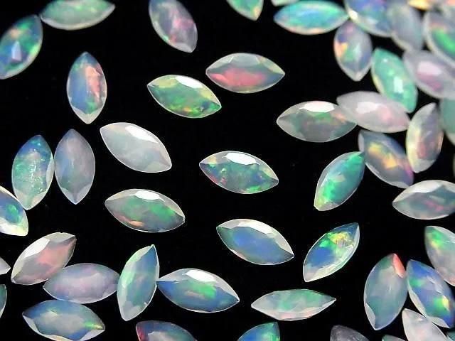 【動画】宝石質エチオピア産オパールAAA- ルース マーキスファセットカット8×4mm 5粒の画像