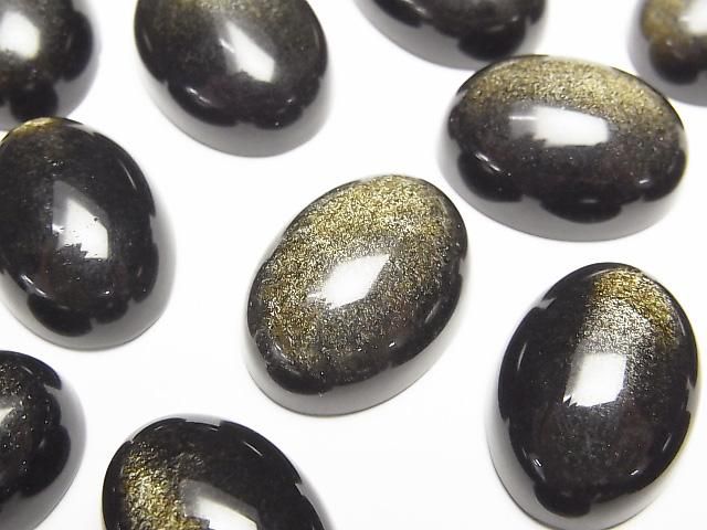 【動画】ゴールデンオブシディアンAAA オーバル カボション20×15mm 1個の画像