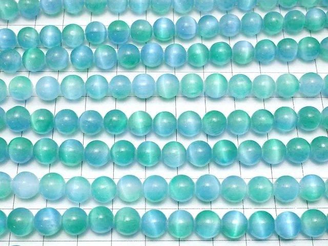 【動画】セレナイト(ジプサム) ラウンド8mm 【ブルー×グリーン】 1連(約37cm) サムネイル3