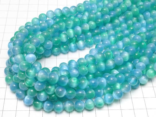【動画】セレナイト(ジプサム) ラウンド8mm 【ブルー×グリーン】 1連(約37cm) サムネイル4