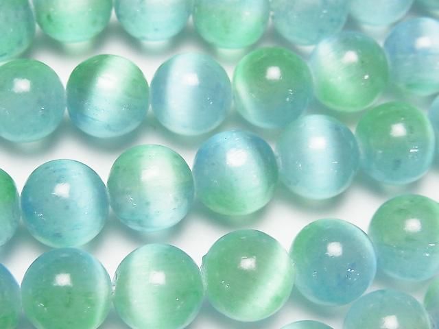 【動画】セレナイト(ジプサム) ラウンド10mm 【ブルー×グリーン】 半連/1連(約37cm)の画像
