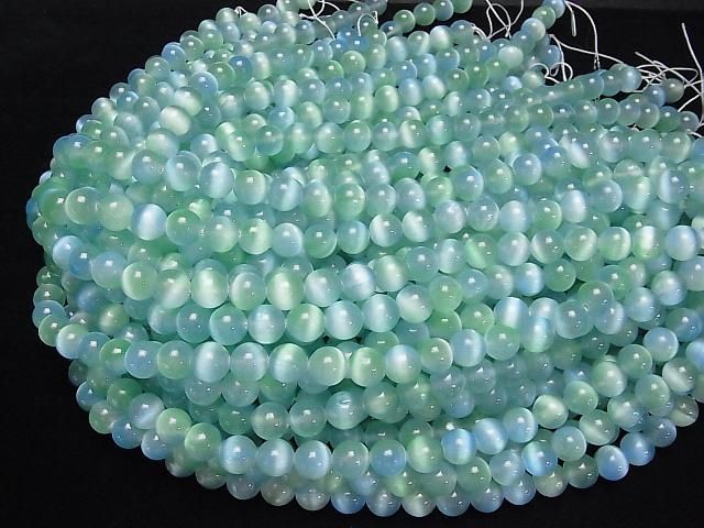 【動画】セレナイト(ジプサム) ラウンド10mm 【ブルー×グリーン】 半連/1連(約37cm) サムネイル4