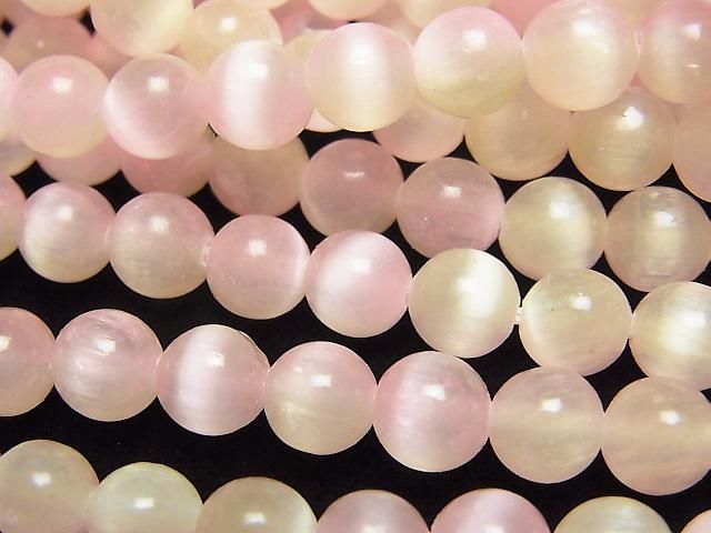 【動画】セレナイト(ジプサム) ラウンド6mm 【ピンク×イエロー】 1連(約37cm)の画像