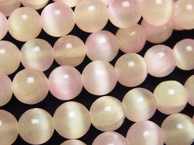 【動画】セレナイト(ジプサム) ラウンド8mm 【ピンク×イエロー】 1連(約37cm)の画像