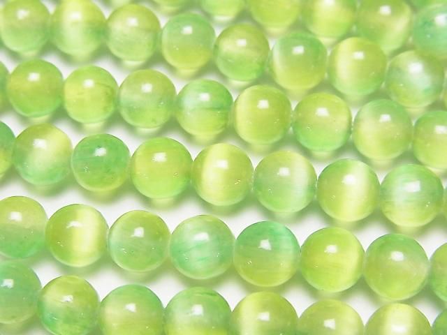 【動画】セレナイト(ジプサム) ラウンド6mm 【グリーン×イエロー】 1連(約37cm)の画像