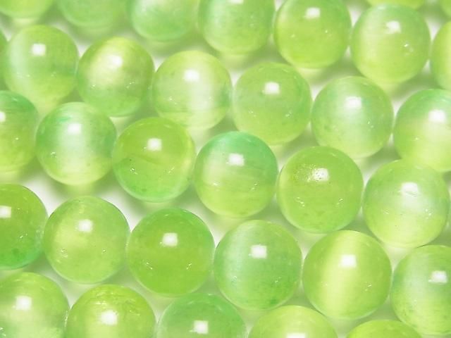 【動画】セレナイト(ジプサム) ラウンド10mm 【グリーン×イエロー】 半連/1連(約37cm)の画像