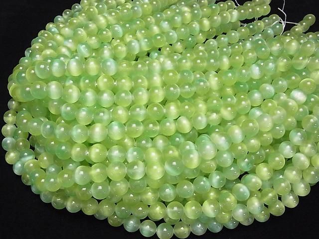【動画】セレナイト(ジプサム) ラウンド10mm 【グリーン×イエロー】 半連/1連(約37cm) サムネイル4