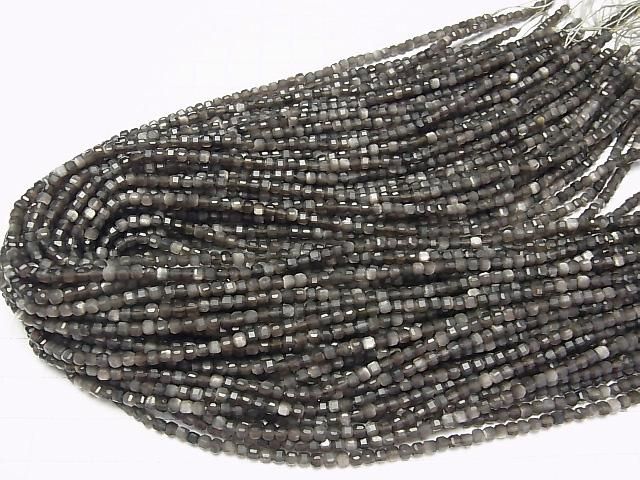 【動画】シルバーオブシディアンAAA- キューブカット3×3×3mm 1連(約36cm) サムネイル4