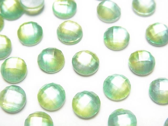 【動画】ホワイトシェル×クリスタルAAA ラウンド カボションカット6×6mm 【グリーンイエロー】 3個の画像