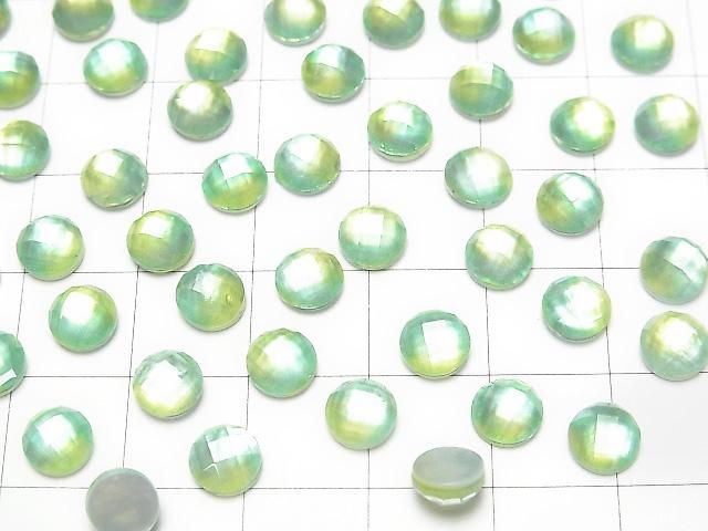 【動画】ホワイトシェル×クリスタルAAA ラウンド カボションカット6×6mm 【グリーンイエロー】 3個 サムネイル3