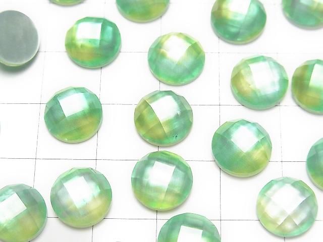 【動画】ホワイトシェル×クリスタルAAA ラウンド カボションカット10×10mm 【グリーンイエロー】 2個 サムネイル2