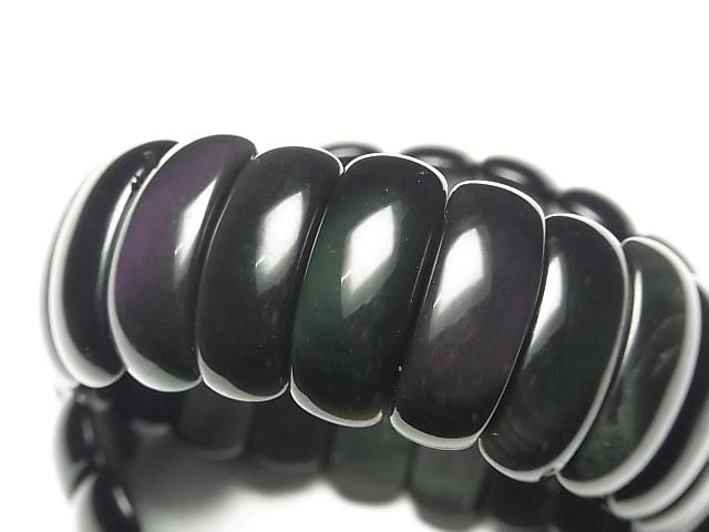 【動画】メキシコ産レインボーオブシディアンAAA 2つ穴オーバル24×10×7mm 1連(バングルブレス)の画像