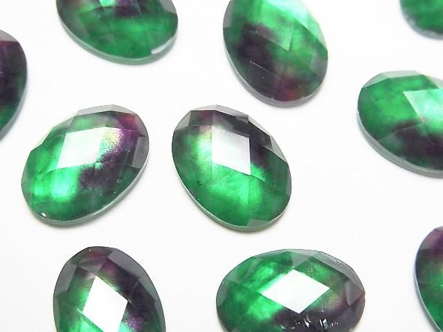 【動画】ホワイトシェル×クリスタルAAA オーバル カボションカット14×10mm 【グリーンパープル】 2個の画像