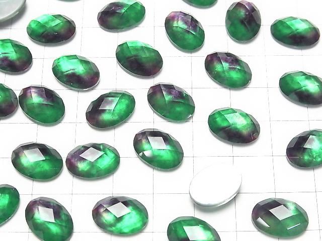 【動画】ホワイトシェル×クリスタルAAA オーバル カボションカット14×10mm 【グリーンパープル】 2個 サムネイル3