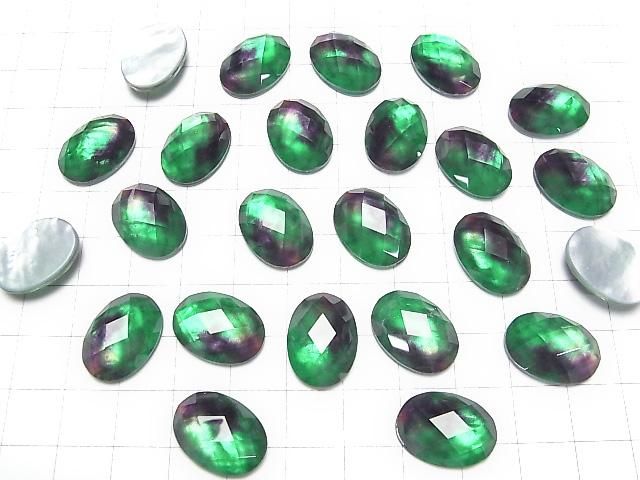 【動画】ホワイトシェル×クリスタルAAA オーバル カボションカット18×13mm 【グリーンパープル】 2個 サムネイル4