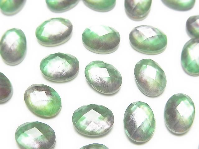 【動画】ホワイトシェル×クリスタルAAA オーバル カボションカット8×6mm 【ライトグリーンパープル】 2個の画像