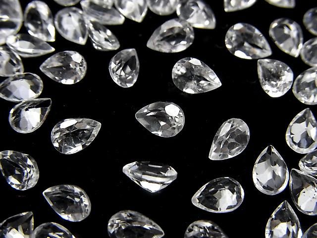 【動画】宝石質ホワイトトパーズAAA ルース ペアシェイプファセットカット6×4mm 10粒の画像