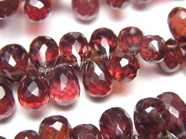 【動画】宝石質モザンビーク産ガーネットAAA ドロップ ブリオレットカット 半連/1連(約16cm)の画像