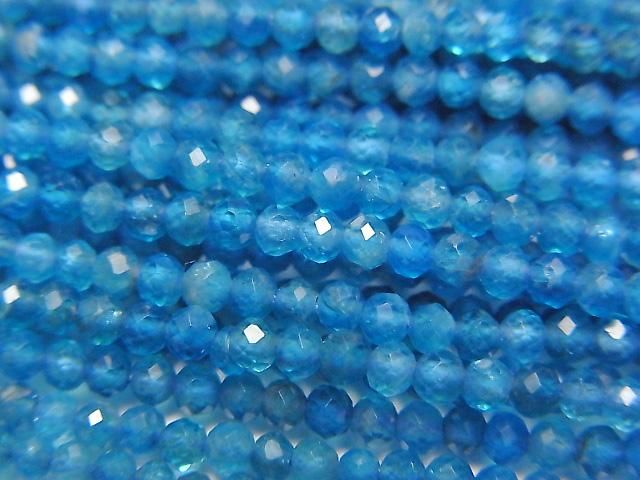 【動画】【素晴らしい輝き】ネオンブルーアパタイトAA++ セミラウンドカット2mm 1連(約37cm)の画像