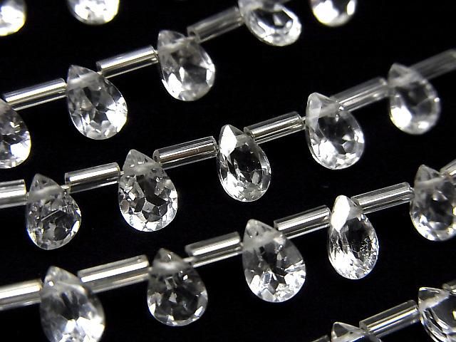 【動画】宝石質ホワイトトパーズAAA ペアシェイプ ファセットカット6×4mm 1連(18粒)の画像