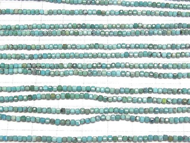 【動画】【素晴らしい輝き】ターコイズAA++ 極小キューブカット2×2×2mm 半連/1連(約37cm) サムネイル3