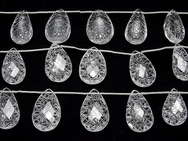 【動画】宝石質クリスタルAAA 彫刻入りペアシェイプカット 1連(5粒) サムネイル3