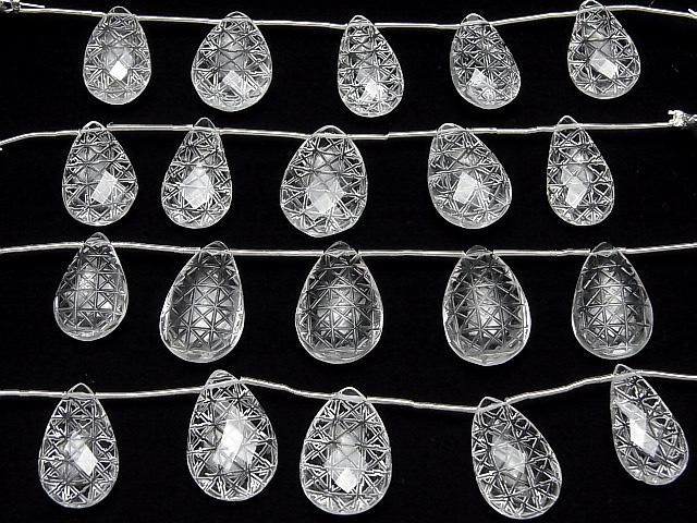 【動画】宝石質クリスタルAAA 彫刻入りペアシェイプカット 1連(5粒) サムネイル4