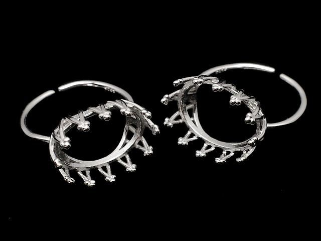 【動画】Silver925 クラウン リング空枠(爪留め)横向きオーバル14×10mm ロジウム フリーサイズ 1個の画像