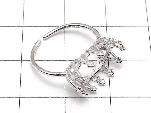 【動画】Silver925 クラウン リング空枠(爪留め)横向きオーバル14×10mm ロジウム フリーサイズ 1個 サムネイル2