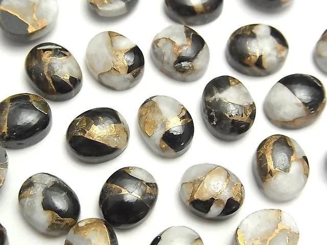 【動画】コッパーカルサイトオブシディアンAAA オーバル カボション10×8mm 5個の画像