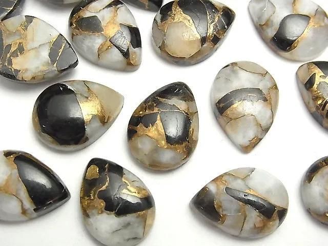 【動画】コッパーカルサイトオブシディアンAAA ペアシェイプ カボション18×13mm 2個の画像